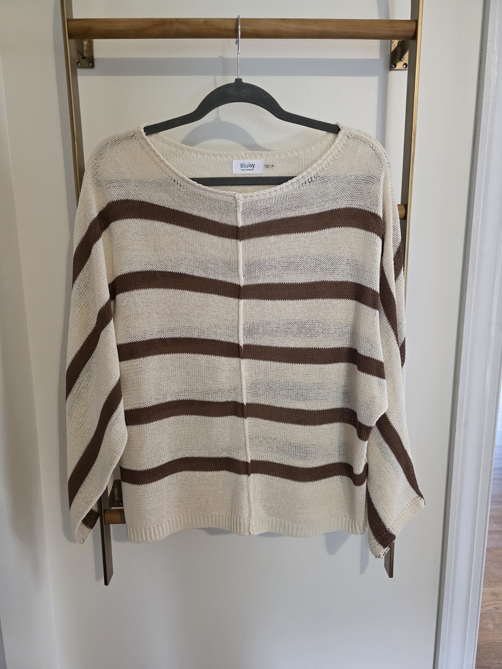 Bluivy Cream and Brown Striped Women's Sweater